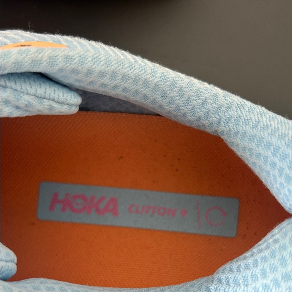 Women’s Clifton 9 Hoka Light Blue and Orange Athletic Shoes size 9.5 - Picture 2 of 6